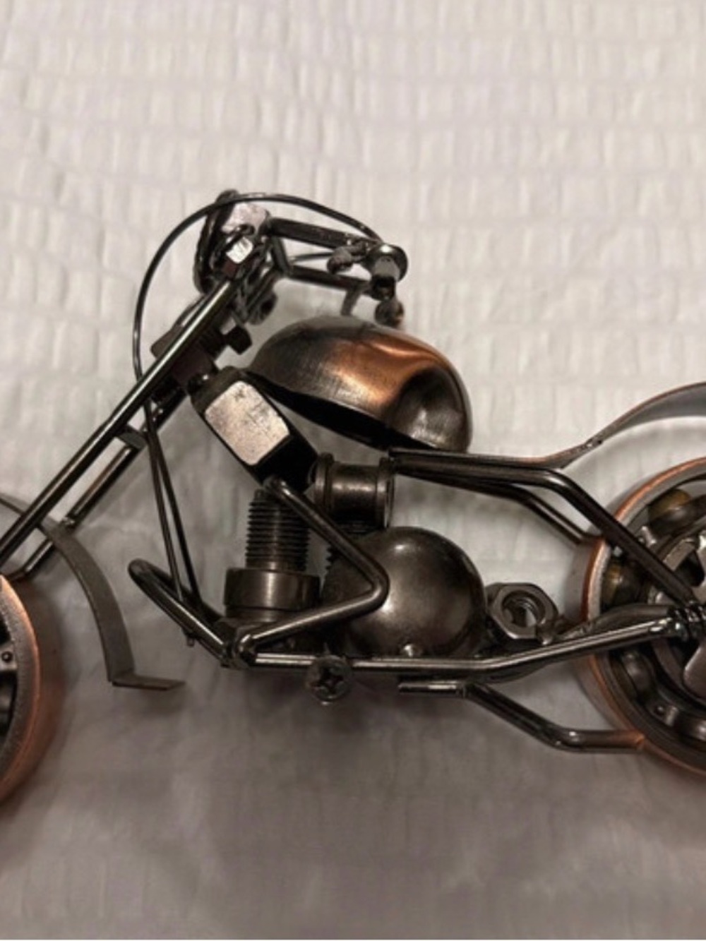 Handmade Scrap Metal Art Motorcycle Chopper Figurine Steampunk Desk Sculpture